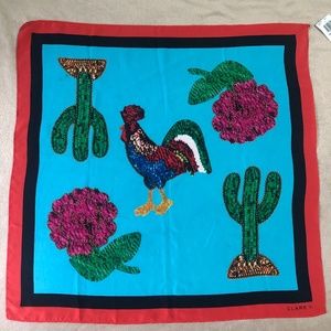Clare V Blue and Red Rooster Scarf